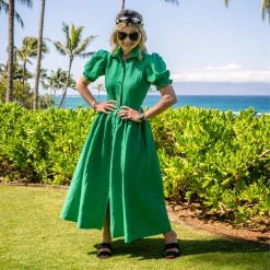 BURU Pink Label Clothing BURU X TSCS Puff Sleeve Shirtdress - Green Crepe