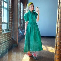 BURU Pink Label Clothing BURU X TSCS Puff Sleeve Shirtdress - Green Crepe