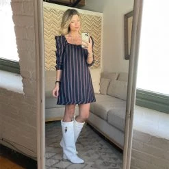 BURU Pink Label Clothing Nat Note Long Sleeve Square Neck Mini Dress - Navy & Red Stripe 20 BURU Pink Label Clothing Nat Note Long Sleeve Square Neck Mini Dress - Navy & Red Stripe