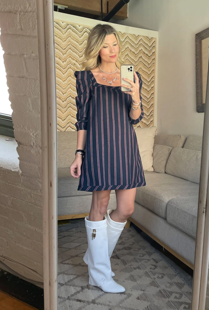 BURU Pink Label Clothing Nat Note Long Sleeve Square Neck Mini Dress - Navy & Red Stripe 6 BURU Pink Label Clothing Nat Note Long Sleeve Square Neck Mini Dress - Navy & Red Stripe