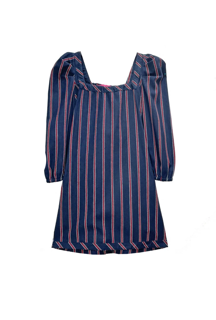 BURU Pink Label Clothing Nat Note Long Sleeve Square Neck Mini Dress - Navy & Red Stripe 3 BURU Pink Label Clothing Nat Note Long Sleeve Square Neck Mini Dress - Navy & Red Stripe