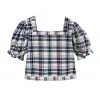 BURU Pink Label Nat Note Square Neck Puff Sleeve Top - Navy Plaid 2 BURU Pink Label Nat Note Square Neck Puff Sleeve Top - Navy Plaid