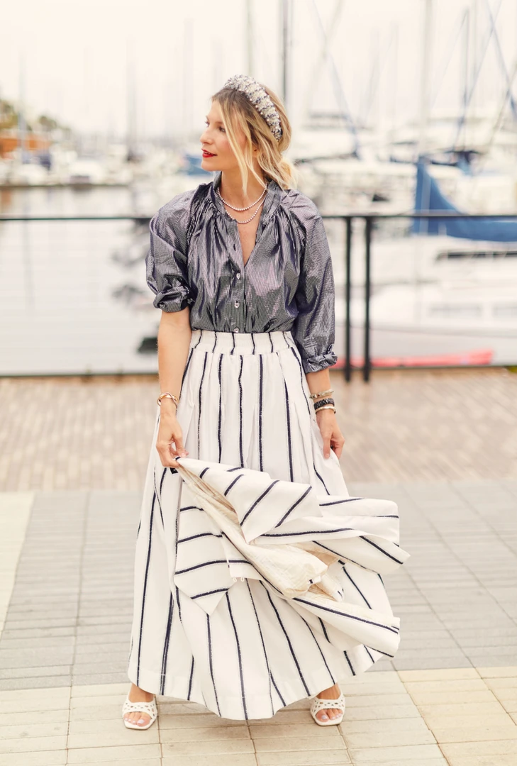 BURU Pink Label Bow Blouse - Navy & Silver Stripe- PRE-SALE Clothing 5 BURU Pink Label Bow Blouse - Navy & Silver Stripe- PRE-SALE Clothing