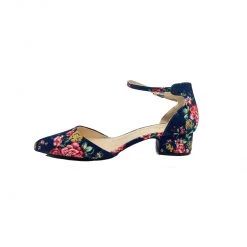Shoes Ankle Strap Block Heels - Navy Floral Accessories