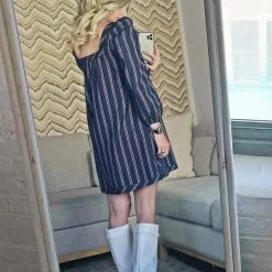 BURU Pink Label Clothing Nat Note Long Sleeve Square Neck Mini Dress - Navy & Red Stripe 17 BURU Pink Label Clothing Nat Note Long Sleeve Square Neck Mini Dress - Navy & Red Stripe