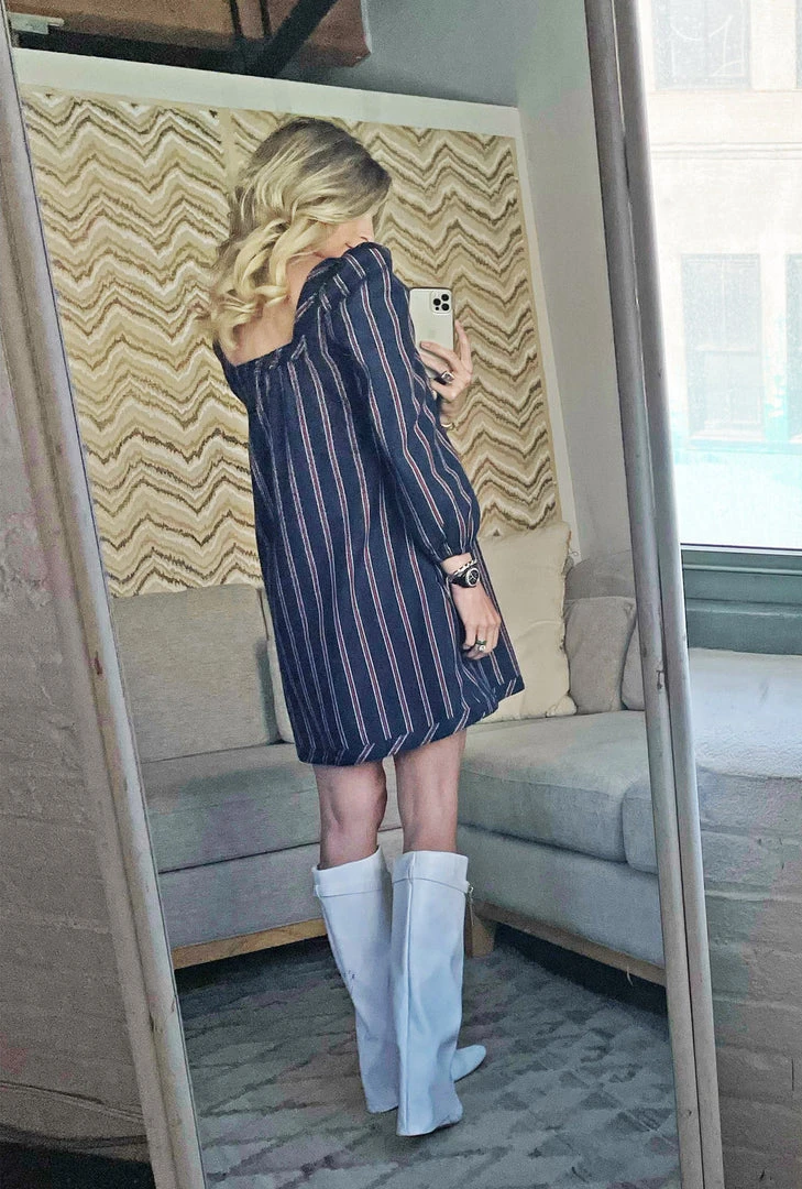 BURU Pink Label Clothing Nat Note Long Sleeve Square Neck Mini Dress - Navy & Red Stripe 7 BURU Pink Label Clothing Nat Note Long Sleeve Square Neck Mini Dress - Navy & Red Stripe