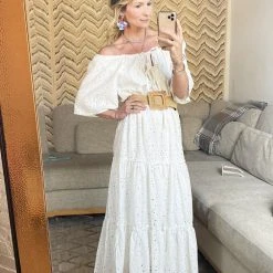 BURU White Label On And Off The Shoulder Dress - White Eyelet Clothing 11 BURU White Label On And Off The Shoulder Dress - White Eyelet Clothing