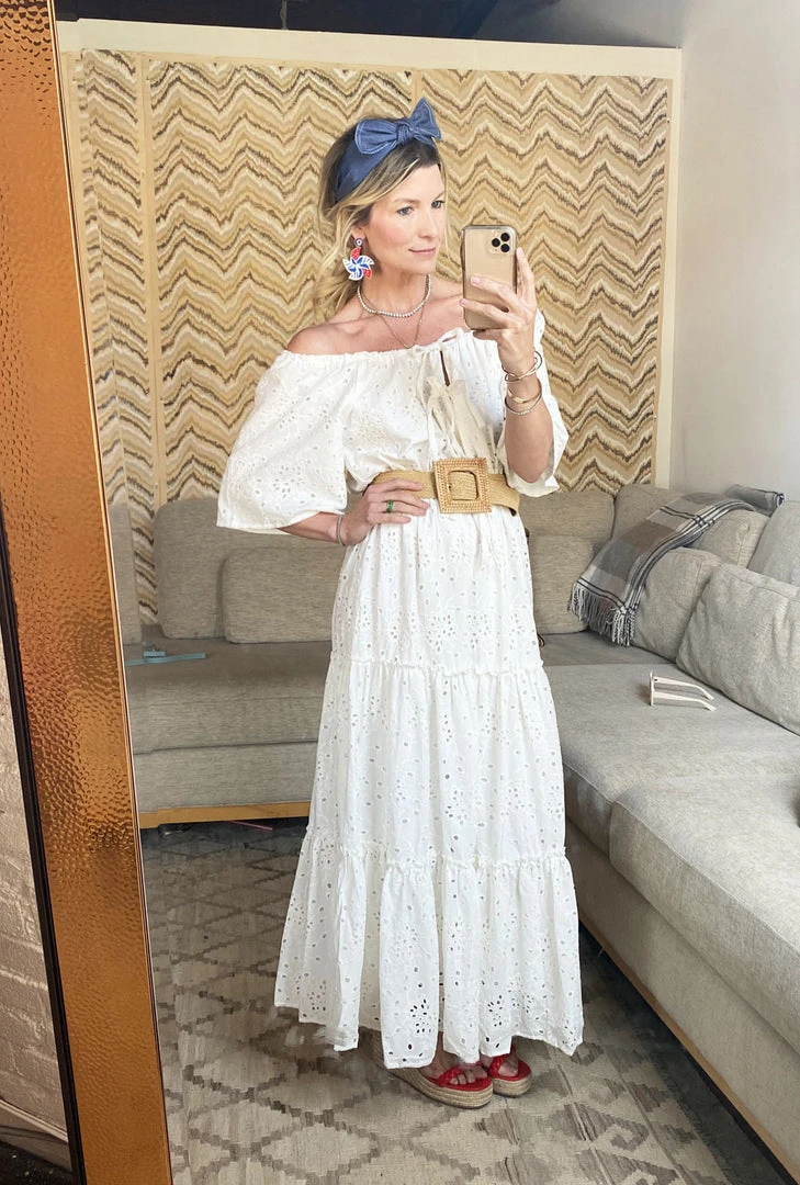 BURU White Label On And Off The Shoulder Dress - White Eyelet Clothing 5 BURU White Label On And Off The Shoulder Dress - White Eyelet Clothing