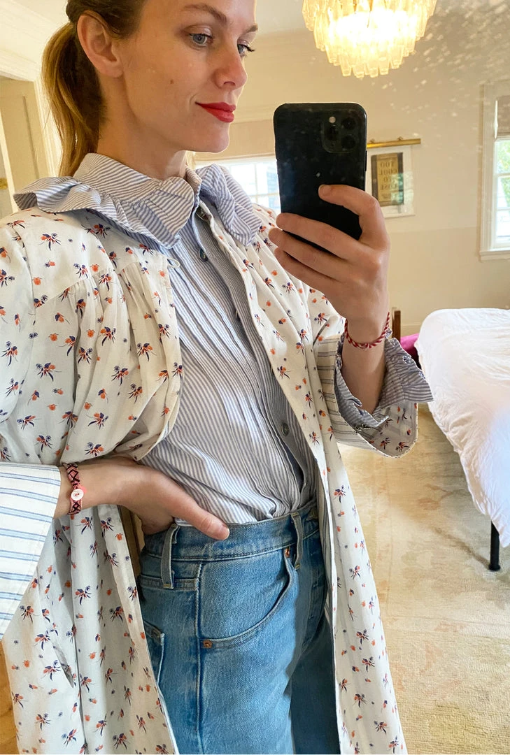 BURU Pink Label Reversible Car Coat - Blue Ticking & Floral Tops 12 BURU Pink Label Reversible Car Coat - Blue Ticking & Floral Tops