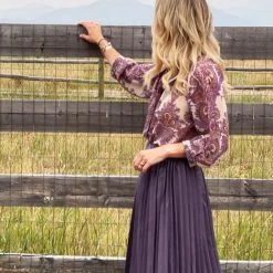 BURU White Label Faux Croc Pleated Skirt - Lilac