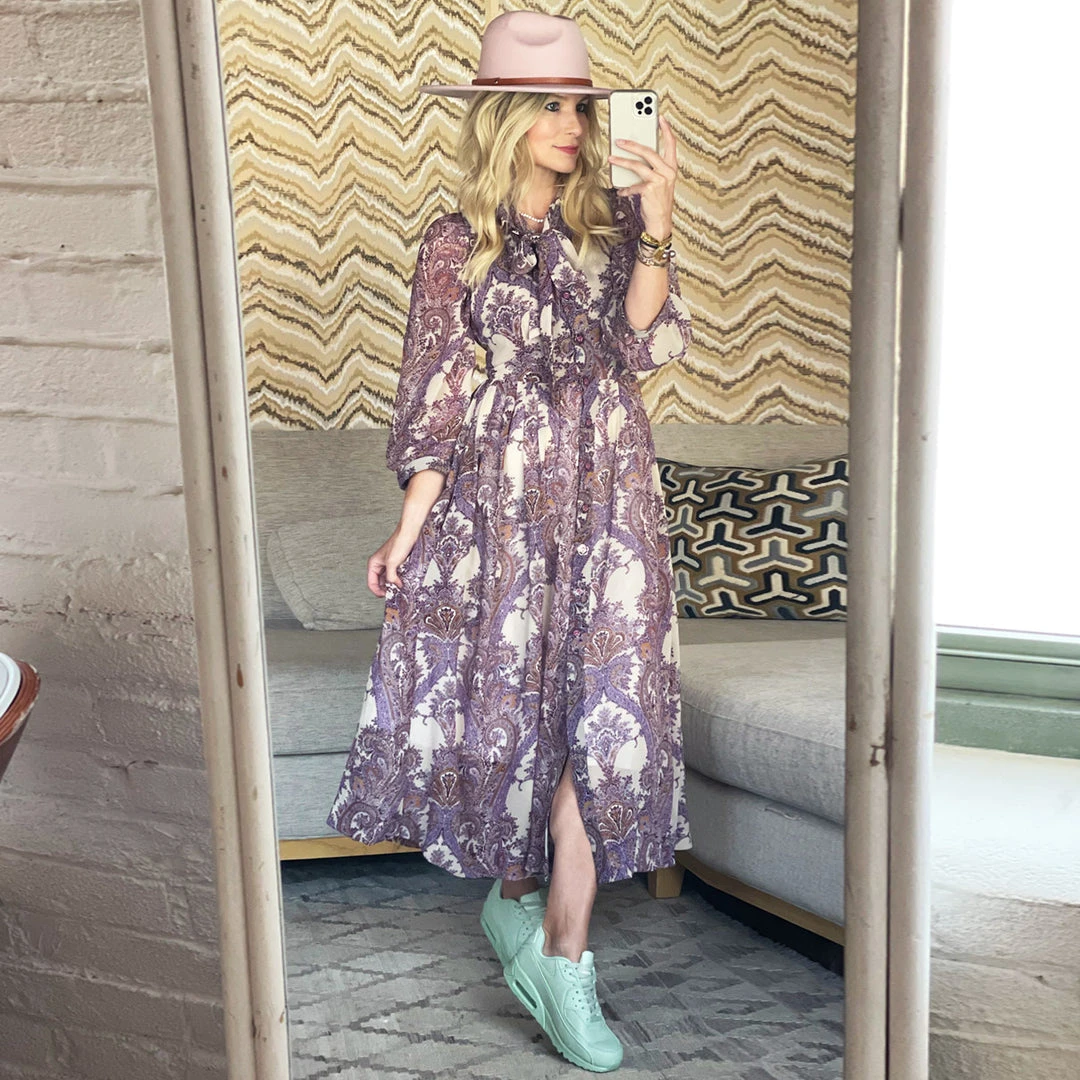 BURU White Label Sleeveless Shirtdress - Purple Paisley Clothing 9 BURU White Label Sleeveless Shirtdress - Purple Paisley Clothing