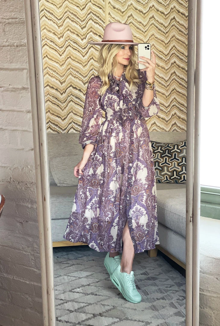 BURU White Label Sleeveless Shirtdress - Purple Paisley Clothing 6 BURU White Label Sleeveless Shirtdress - Purple Paisley Clothing