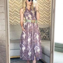 BURU White Label Sleeveless Shirtdress - Purple Paisley Clothing 16 BURU White Label Sleeveless Shirtdress - Purple Paisley Clothing