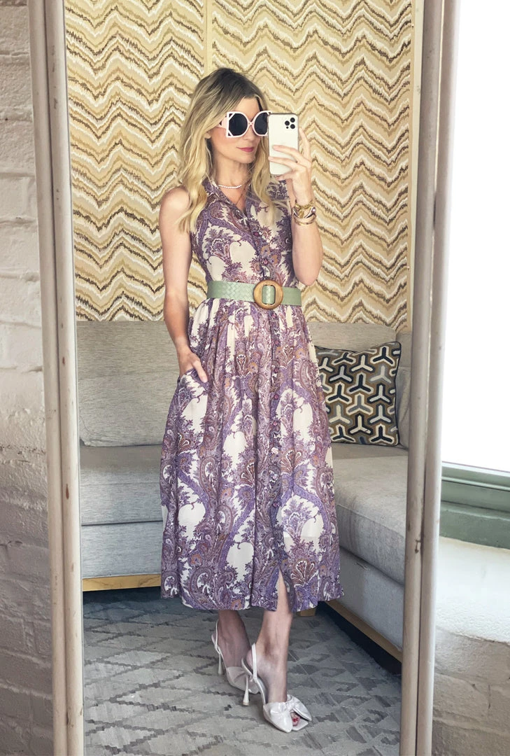 BURU White Label Sleeveless Shirtdress - Purple Paisley Clothing 7 BURU White Label Sleeveless Shirtdress - Purple Paisley Clothing