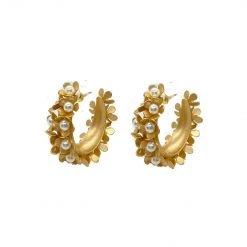 Buru Accessories Petite Fleur Hoops - Gold Pearl
