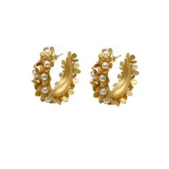 Buru Accessories Petite Fleur Hoops - Gold Pearl