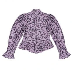 BURU White Label Peplum Puff Sleeve Button Down - Purple Cheetah