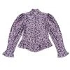 BURU White Label Peplum Puff Sleeve Button Down - Purple Cheetah