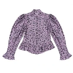 BURU White Label Peplum Puff Sleeve Button Down - Purple Cheetah