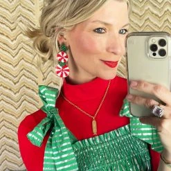 Buru Accessories Peppermint Patty Earrings - Red And White