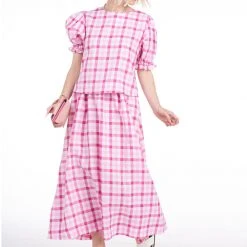 BURU Pink Label Puff Sleeve Top - Pink Gingham Linen Tops 13 BURU Pink Label Puff Sleeve Top - Pink Gingham Linen Tops
