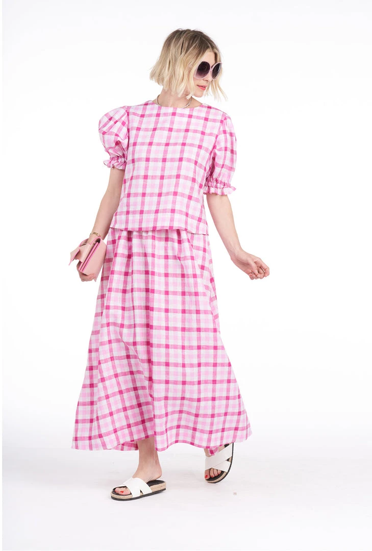 BURU Pink Label Puff Sleeve Top - Pink Gingham Linen Tops 6 BURU Pink Label Puff Sleeve Top - Pink Gingham Linen Tops