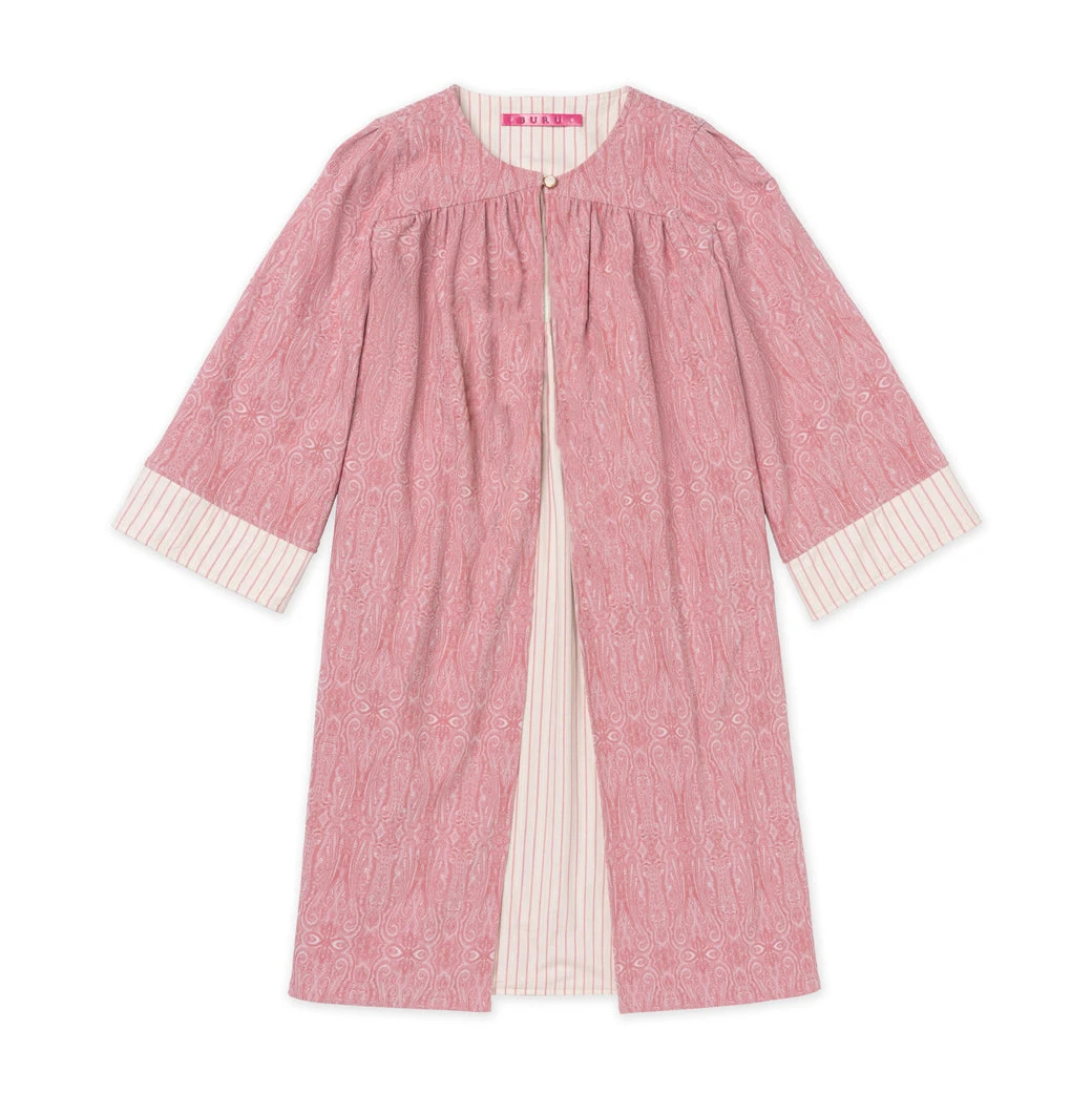 BURU Pink Label Tops Reversible Car Coat - Rose Jacquard & Pink Pinstripe 10 BURU Pink Label Tops Reversible Car Coat - Rose Jacquard & Pink Pinstripe