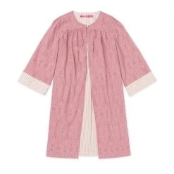 BURU Pink Label Tops Reversible Car Coat - Rose Jacquard & Pink Pinstripe