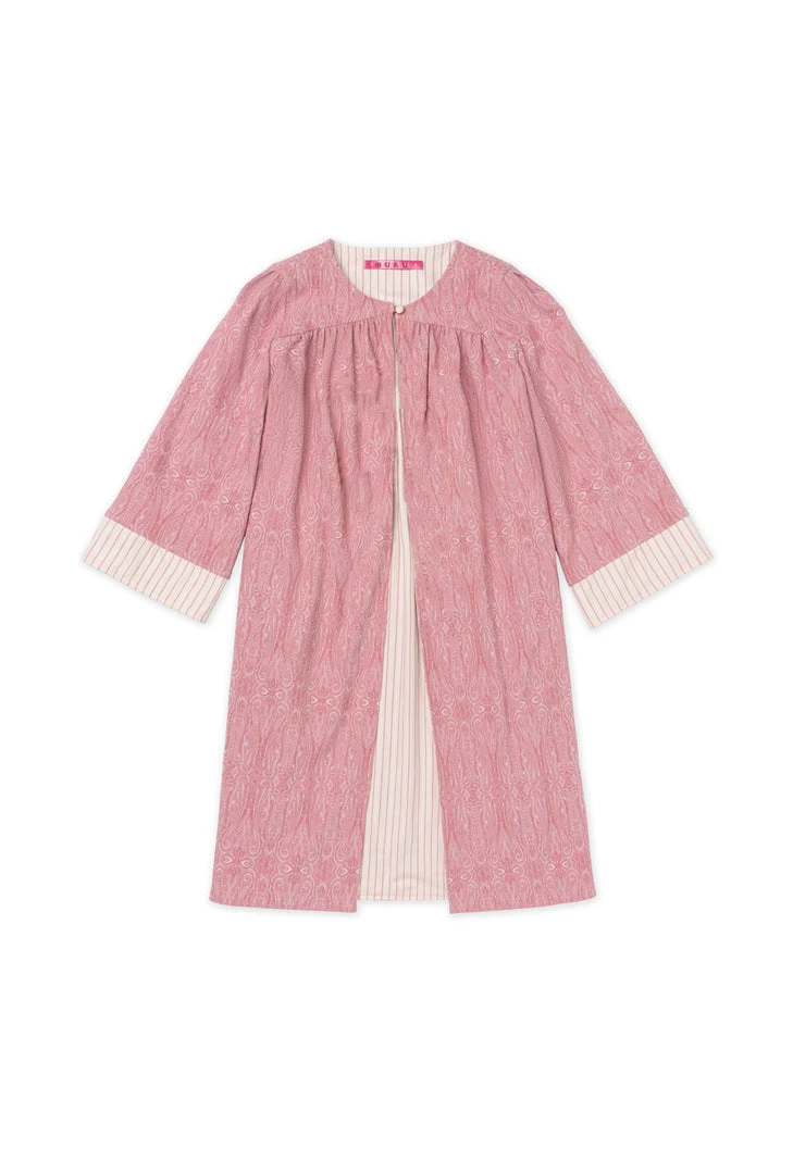 BURU Pink Label Tops Reversible Car Coat - Rose Jacquard & Pink Pinstripe 3 BURU Pink Label Tops Reversible Car Coat - Rose Jacquard & Pink Pinstripe