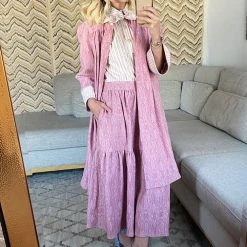 BURU Pink Label Reversible Tiered Skirt - Pink Pinstripe & Rose Jacquard Bottoms 16 BURU Pink Label Reversible Tiered Skirt - Pink Pinstripe & Rose Jacquard Bottoms