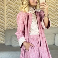 BURU Pink Label Tops Reversible Car Coat - Rose Jacquard & Pink Pinstripe 12 BURU Pink Label Tops Reversible Car Coat - Rose Jacquard & Pink Pinstripe