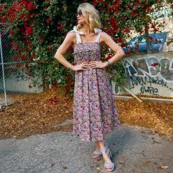 BURU White Label Tie Top MIDI Dress - Pink Liberty Floral