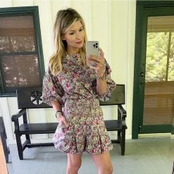 BURU White Label Button Sleeve Blouse - Pink Floral Tops