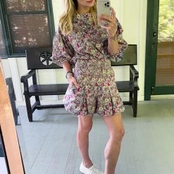 BURU White Label Button Sleeve Blouse - Pink Floral Tops