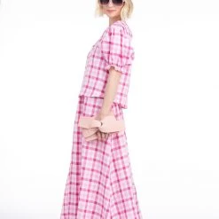 BURU Pink Label Puff Sleeve Top - Pink Gingham Linen Tops 14 BURU Pink Label Puff Sleeve Top - Pink Gingham Linen Tops