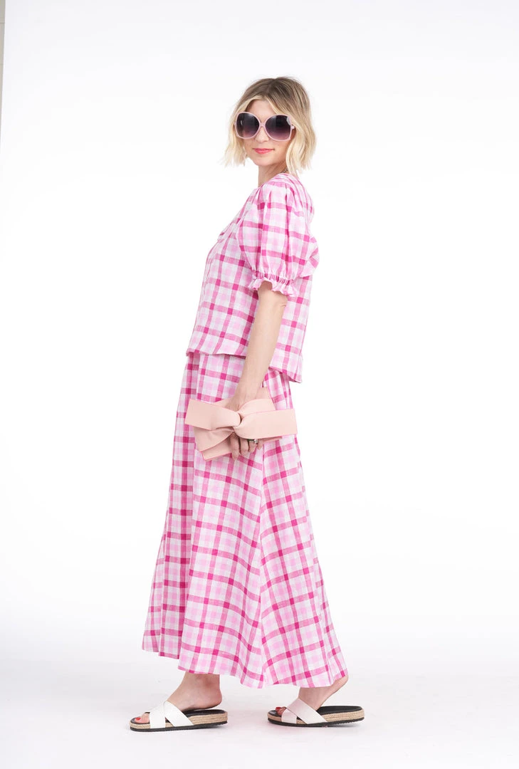 BURU Pink Label Puff Sleeve Top - Pink Gingham Linen Tops 7 BURU Pink Label Puff Sleeve Top - Pink Gingham Linen Tops