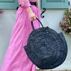 BURU Jumbo Round Raffia Tote - Black