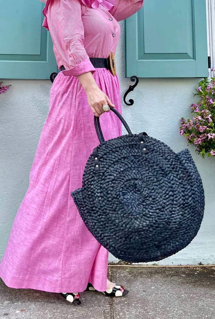 BURU Jumbo Round Raffia Tote - Black 4 BURU Jumbo Round Raffia Tote - Black