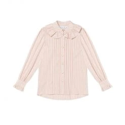 BURU Pink Label Ruffle Collar Blouse - Pink Pinstripe