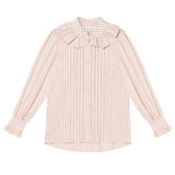 BURU Pink Label Ruffle Collar Blouse - Pink Pinstripe