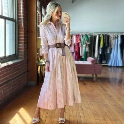 BURU Pink Label BURU X TSCS Long Sleeve Shirtdress- Pink Pinstripe