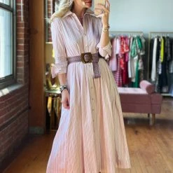 BURU Pink Label BURU X TSCS Long Sleeve Shirtdress- Pink Pinstripe