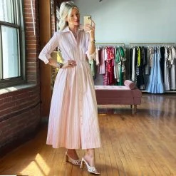 BURU Pink Label BURU X TSCS Long Sleeve Shirtdress- Pink Pinstripe
