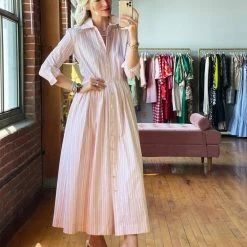 BURU Pink Label BURU X TSCS Long Sleeve Shirtdress- Pink Pinstripe