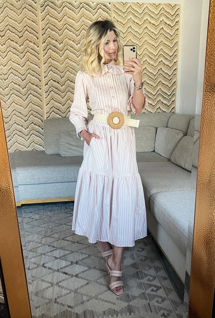 BURU Pink Label Reversible Tiered Skirt - Pink Pinstripe & Rose Jacquard Bottoms 8 BURU Pink Label Reversible Tiered Skirt - Pink Pinstripe & Rose Jacquard Bottoms