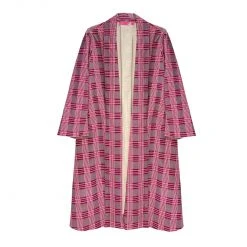 BURU Pink Label Swing Coat Knee Length - Pink Plaid Corduroy