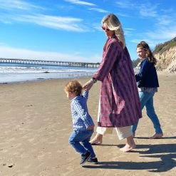 BURU Pink Label Swing Coat Knee Length - Pink Plaid Corduroy