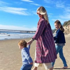 BURU Pink Label Swing Coat Knee Length - Pink Plaid Corduroy