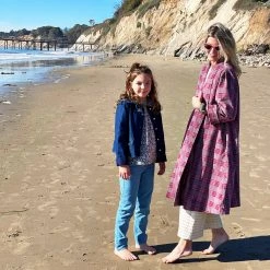 BURU Pink Label Swing Coat Knee Length - Pink Plaid Corduroy