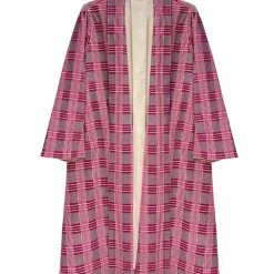 BURU Pink Label Swing Coat Knee Length - Pink Plaid Corduroy